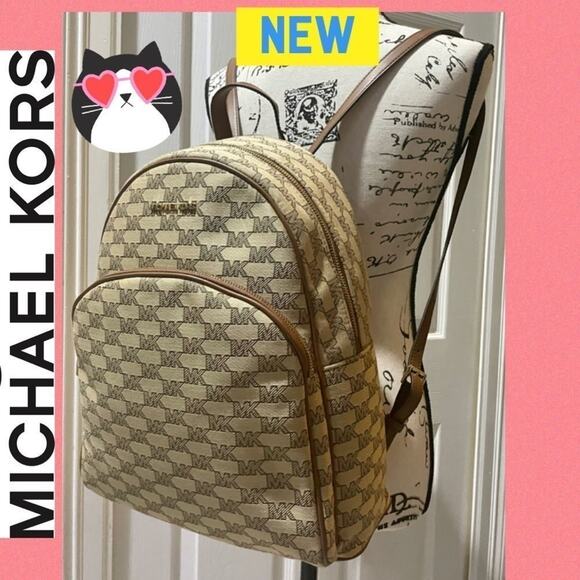 Michael Kors  Backpack canvas leather Tan mk all over versatile carry all - Picture 1 of 12